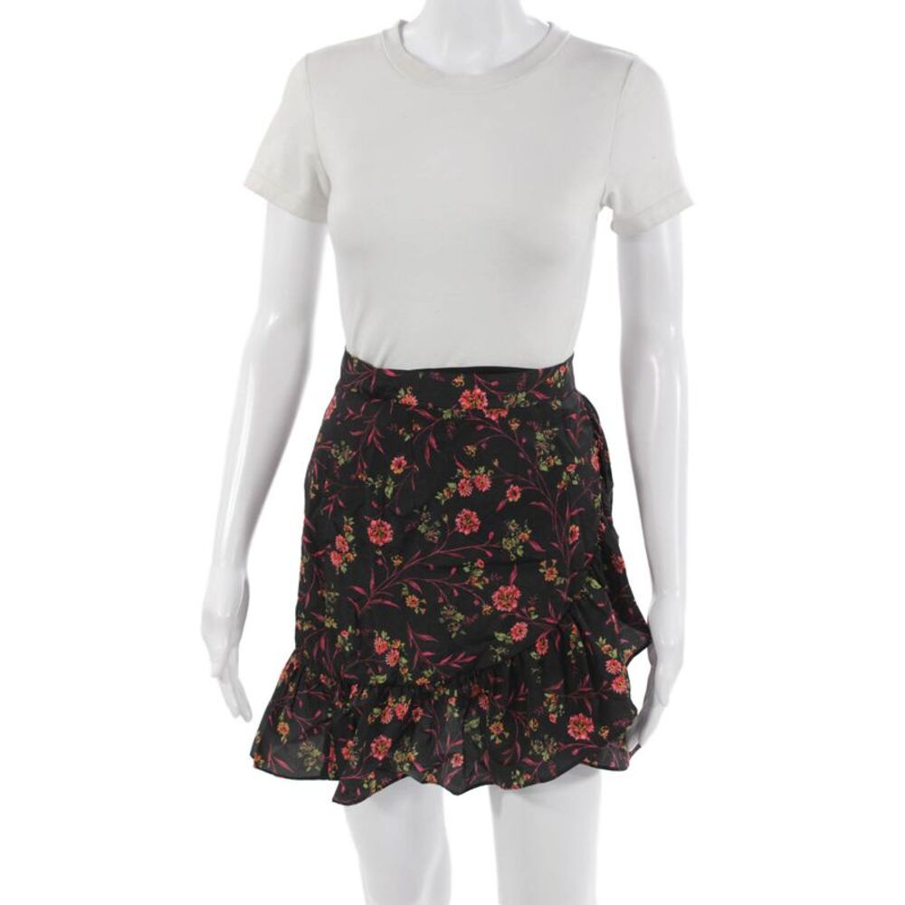 Scripted Women Black Floral Mini Wrap Skirt Polyester Petites Size XS
